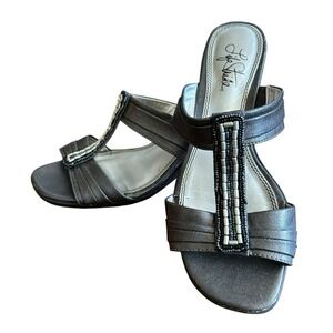 Life Stride Beaded Wedge Open Toe Solaris 2 Sandals Womens Sz 7.5M Black Slip On